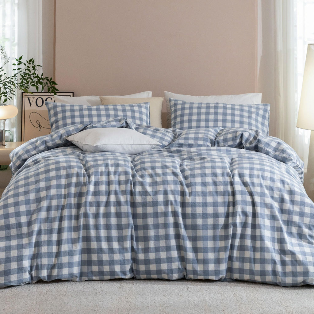 JIYUAN Queen Washed Cotton Duvet Cover Set, 3-Piece, Relaxed Linen Feel