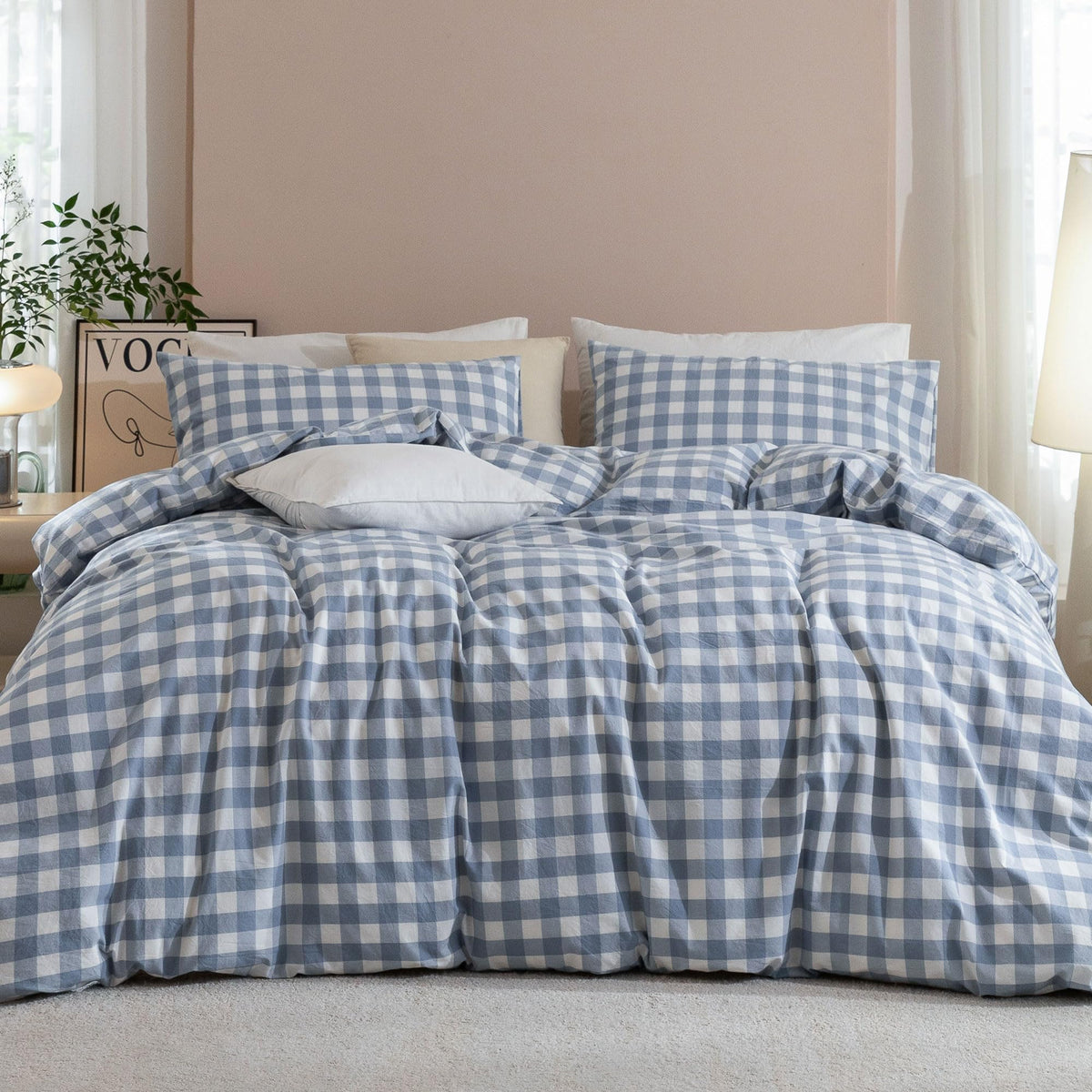 JIYUAN Queen Washed Cotton Duvet Cover Set, 3-Piece, Relaxed Linen Feel