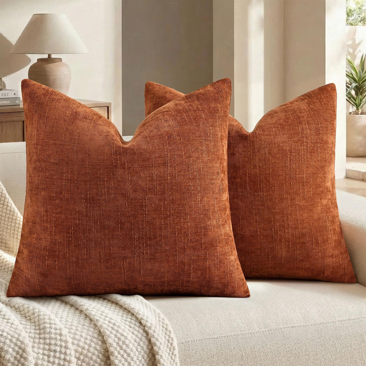 decorUhome Chenille Decorative Throw Pillow Covers 18x18 Set of 2, Brown