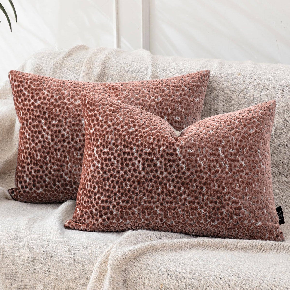 FIFU 18x18 Inch Throw Pillow Covers Set of 2, Jacquard Velvet, Olive Green