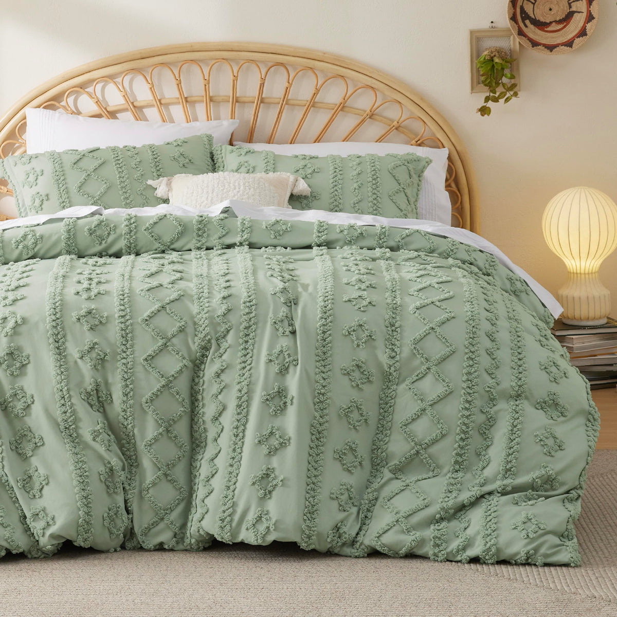 Bedsure Boho Cal King Duvet Cover, Tufted Embroidery, 3-Piece, Beige