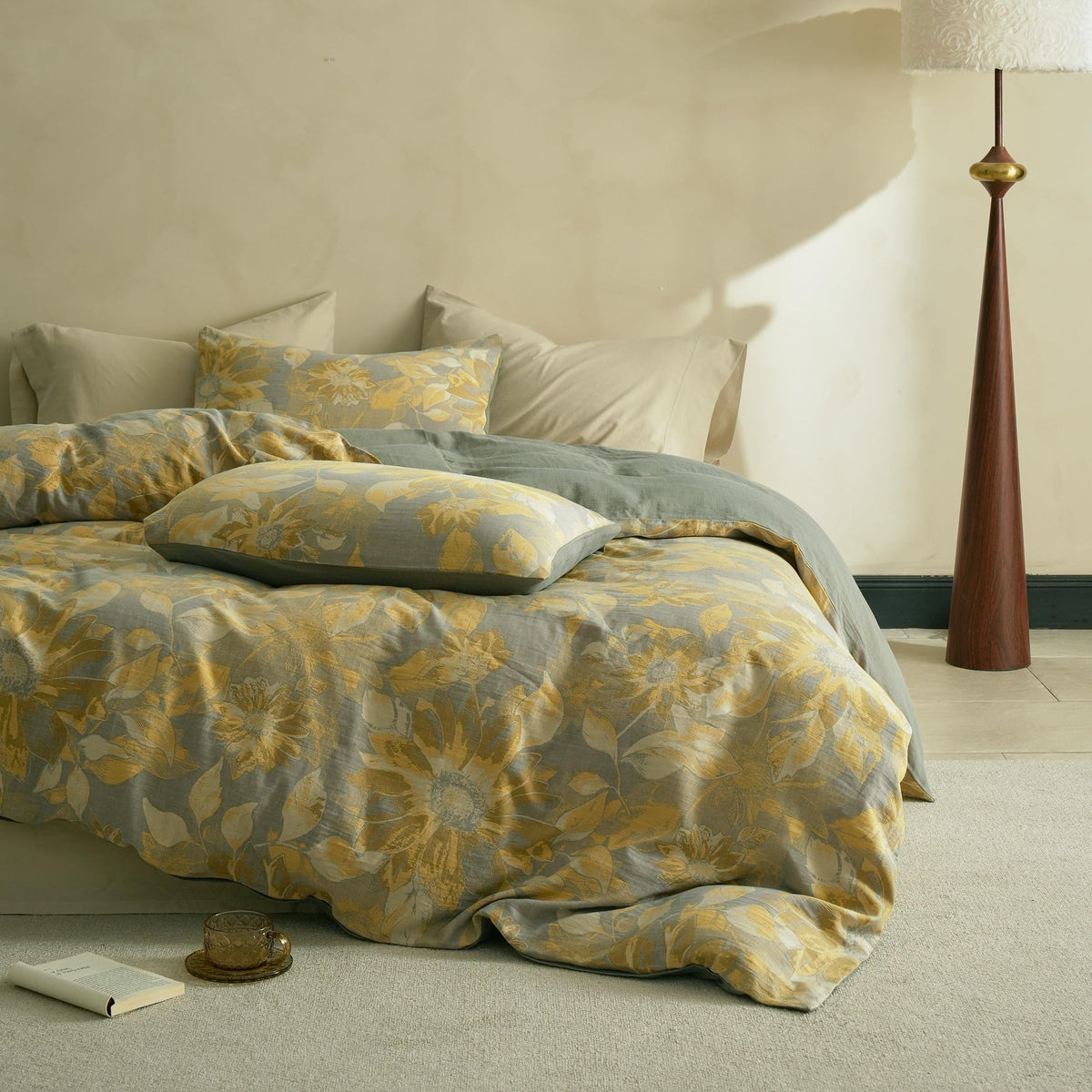 Simple&Opulence Muslin Duvet Cover Set Queen Size, 100% Washed Cotton 3 Pieces Yarn-Dyed Vintage Purple Floral Jacquard Textured Bedding, Soft & Breathable Gauze Comforter Cover with Zipper Closure