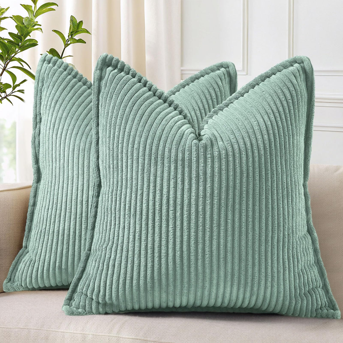 decorUhome Fall Corduroy Olive Green Throw Pillow Covers 18x18 Set of 2