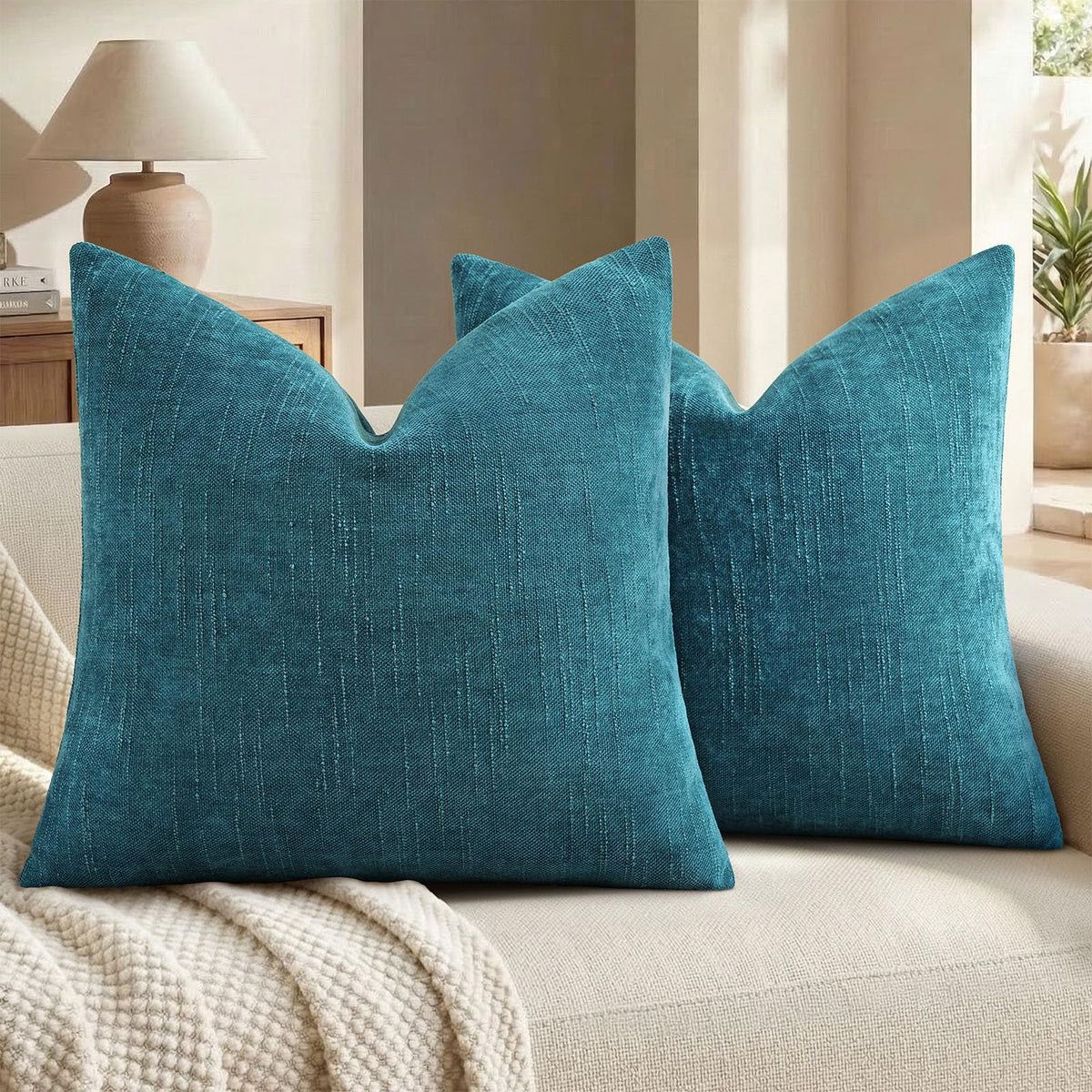 decorUhome Chenille Decorative Throw Pillow Covers 18x18 Set of 2, Brown
