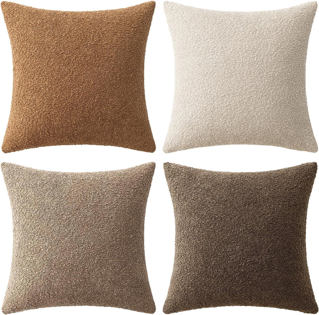MIULEE Fall Decorative Boucle Throw Pillow Covers 18x18 Brown Set of 4