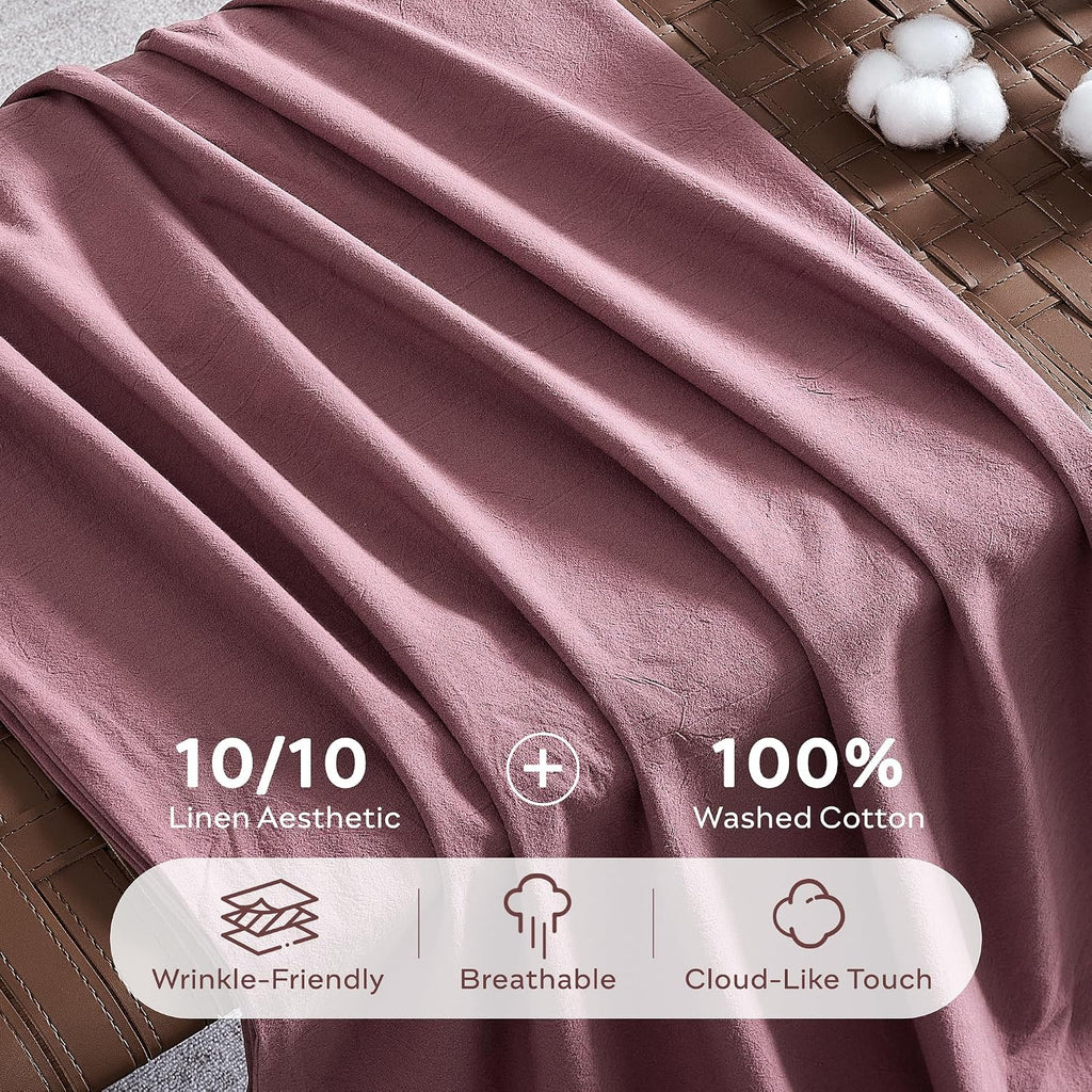 JELLYMONI 100% Cotton King Duvet Cover Set, Washed Linen-Like Texture