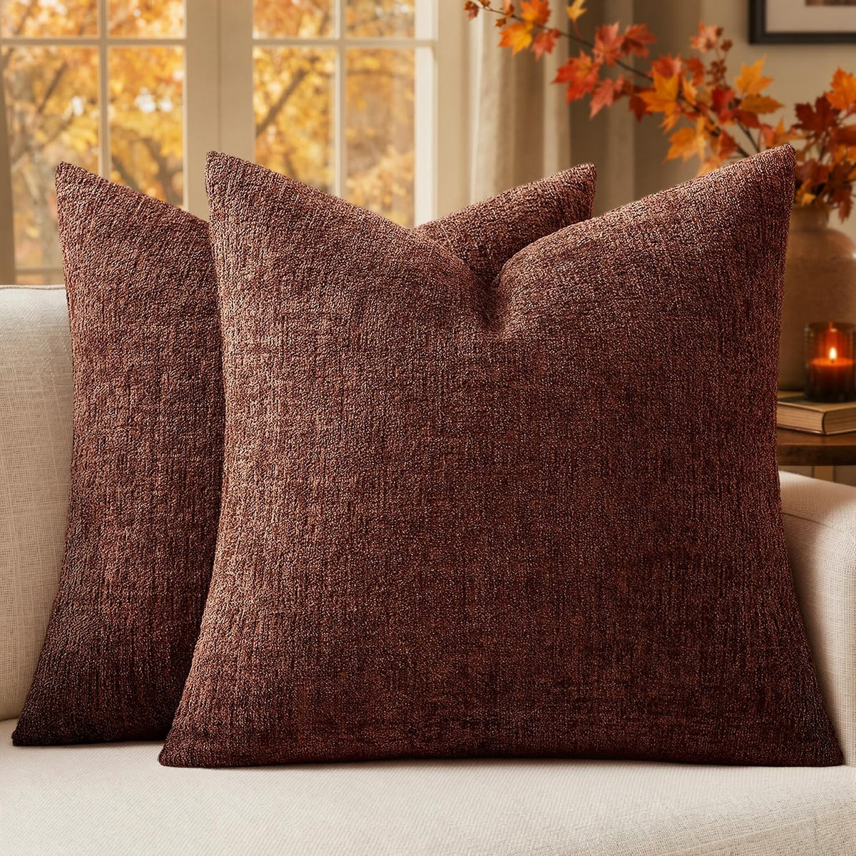 MIULEE Couch Pillow Covers Textured Chenille Home Decor 18x18 Navy Blue