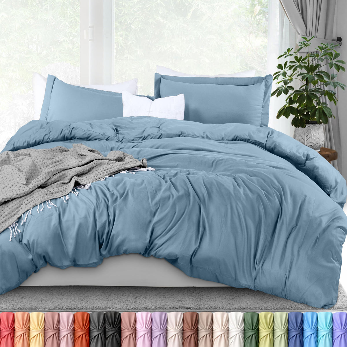 Duvet Cover Queen, 3 Piece Cotton Like Polyester with Zipper Closure, Black