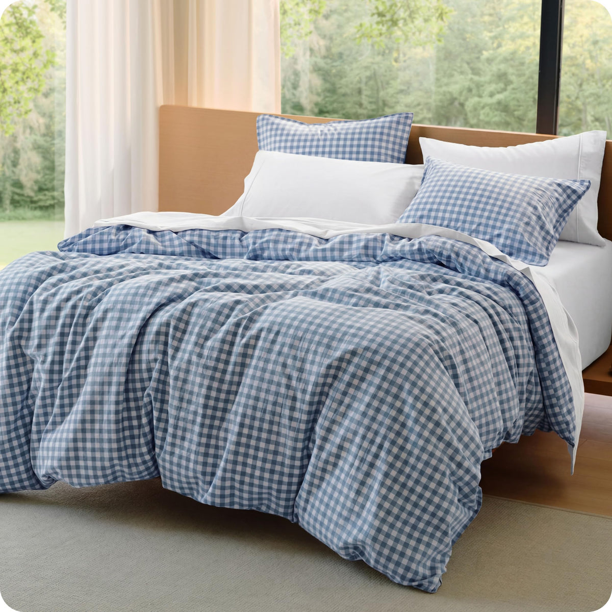 Bedsure PureWoven Gingham Duvet Cover Set Linen‑Like, King Size, 3-PC