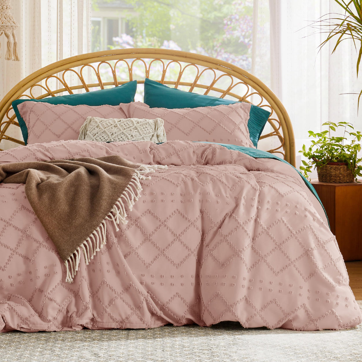 Bedsure White Boho Duvet Cover Queen, Soft Vintage Embroidery
