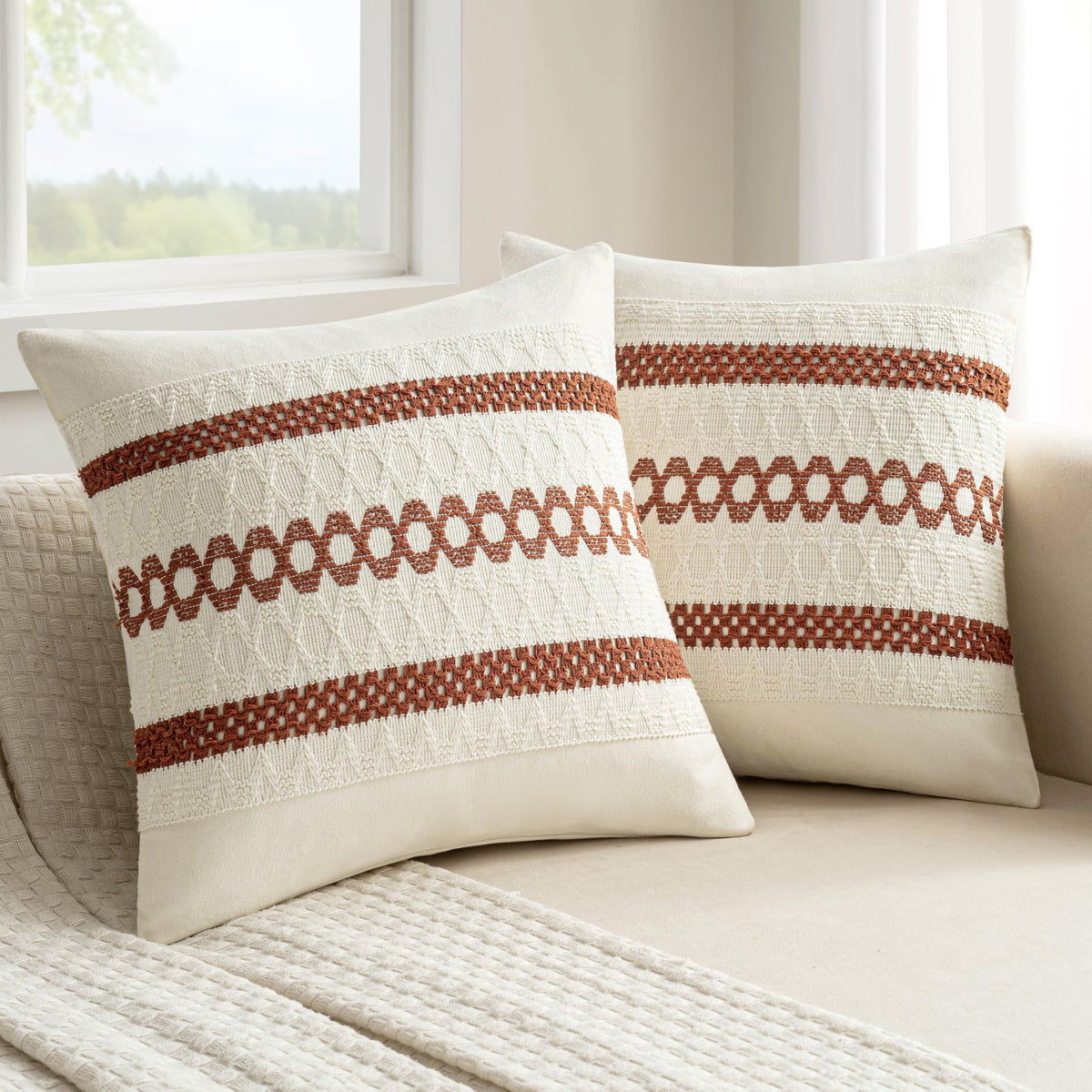 MIULEE Set of 2 Sage Green Boho Decorative Lumbar Pillow Covers 12x20 Inch