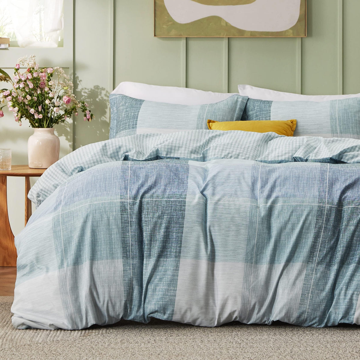 Bedsure Duvet Cover King Size - Reversible Floral Duvet Cover Set with Zipper Closure, 3 Pieces Grey Bedding Set with 8 Corner Ties and 2 Pillowcases 20"x36"