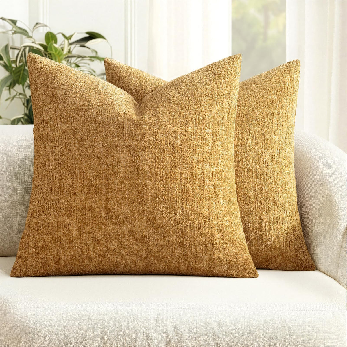MIULEE Couch Pillow Covers Textured Chenille Home Decor 18x18 Navy Blue