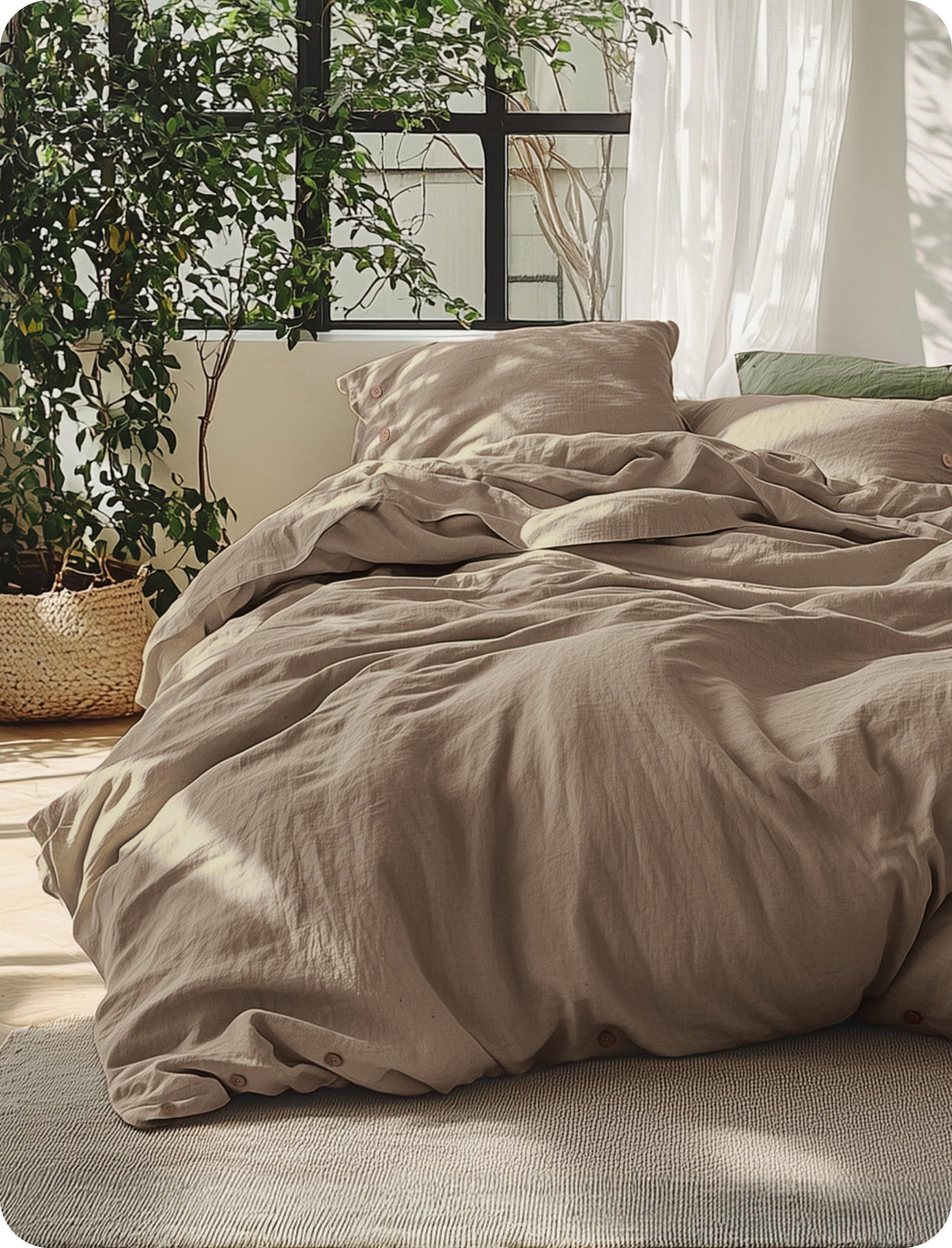 Bedsure PureWoven Linen Duvet Cover Queen, Linen Cotton Blend, Olive Green