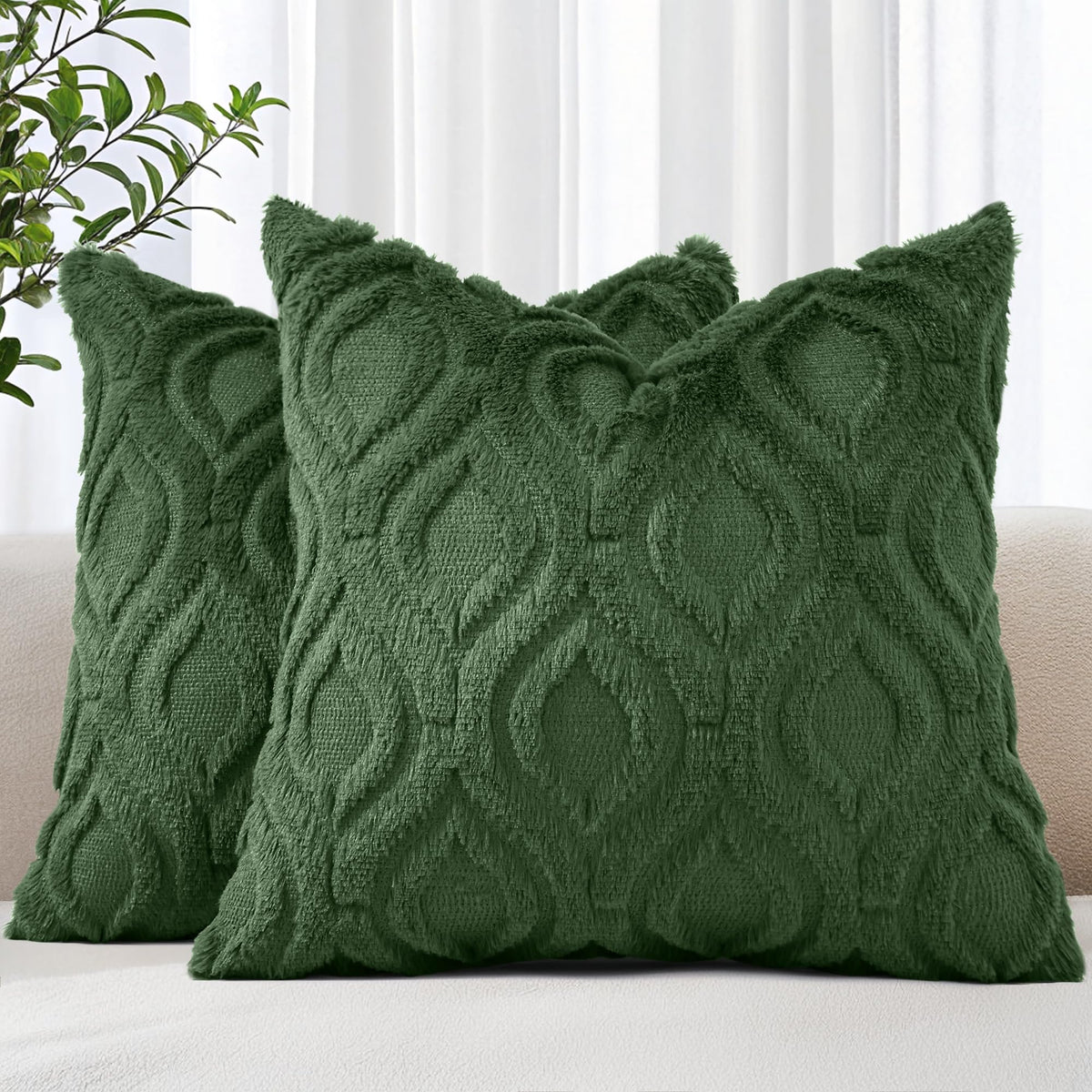 decorUhome Faux Fur Plush Soft Rust Throw Pillow Covers 18x18 Set of 2