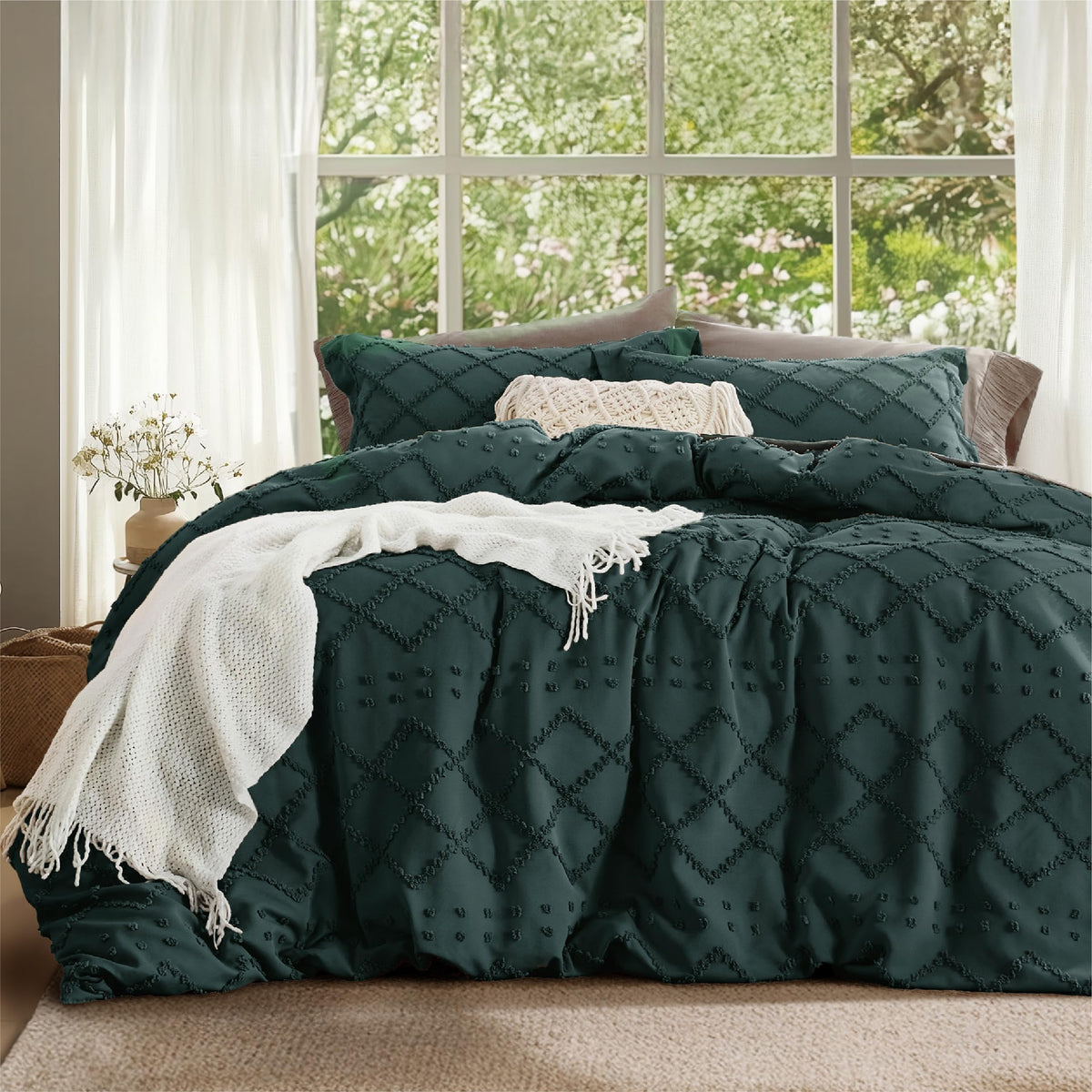 Bedsure White Boho Duvet Cover Queen, Soft Vintage Embroidery