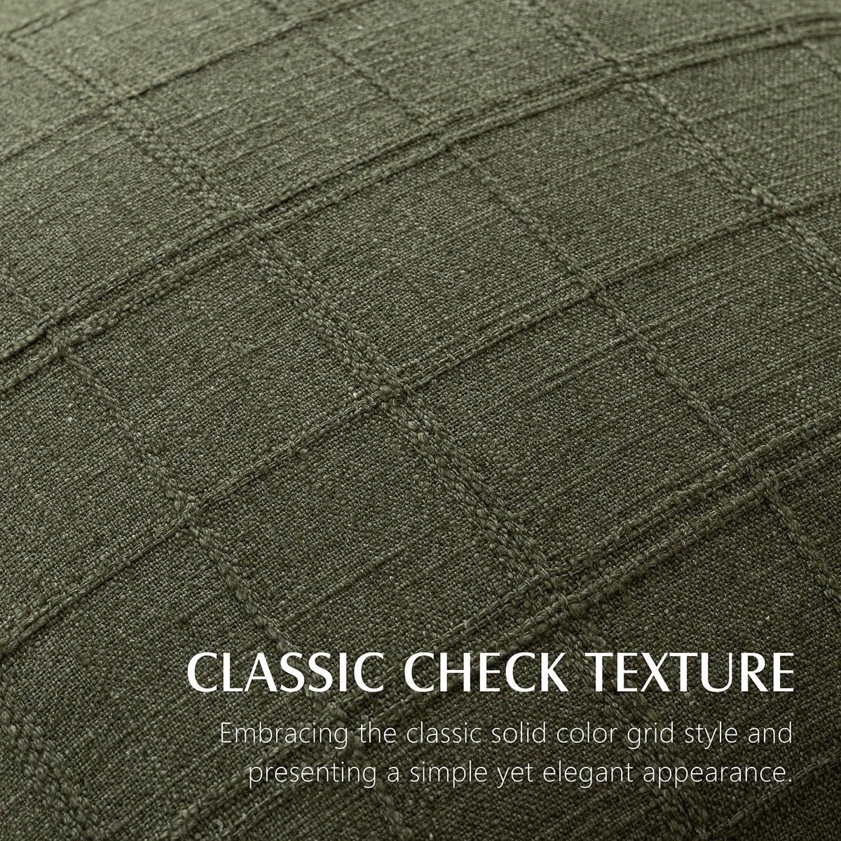 Foindtower Boho Linen Check Decorative Throw Pillow Cover 18×18 Olive Green