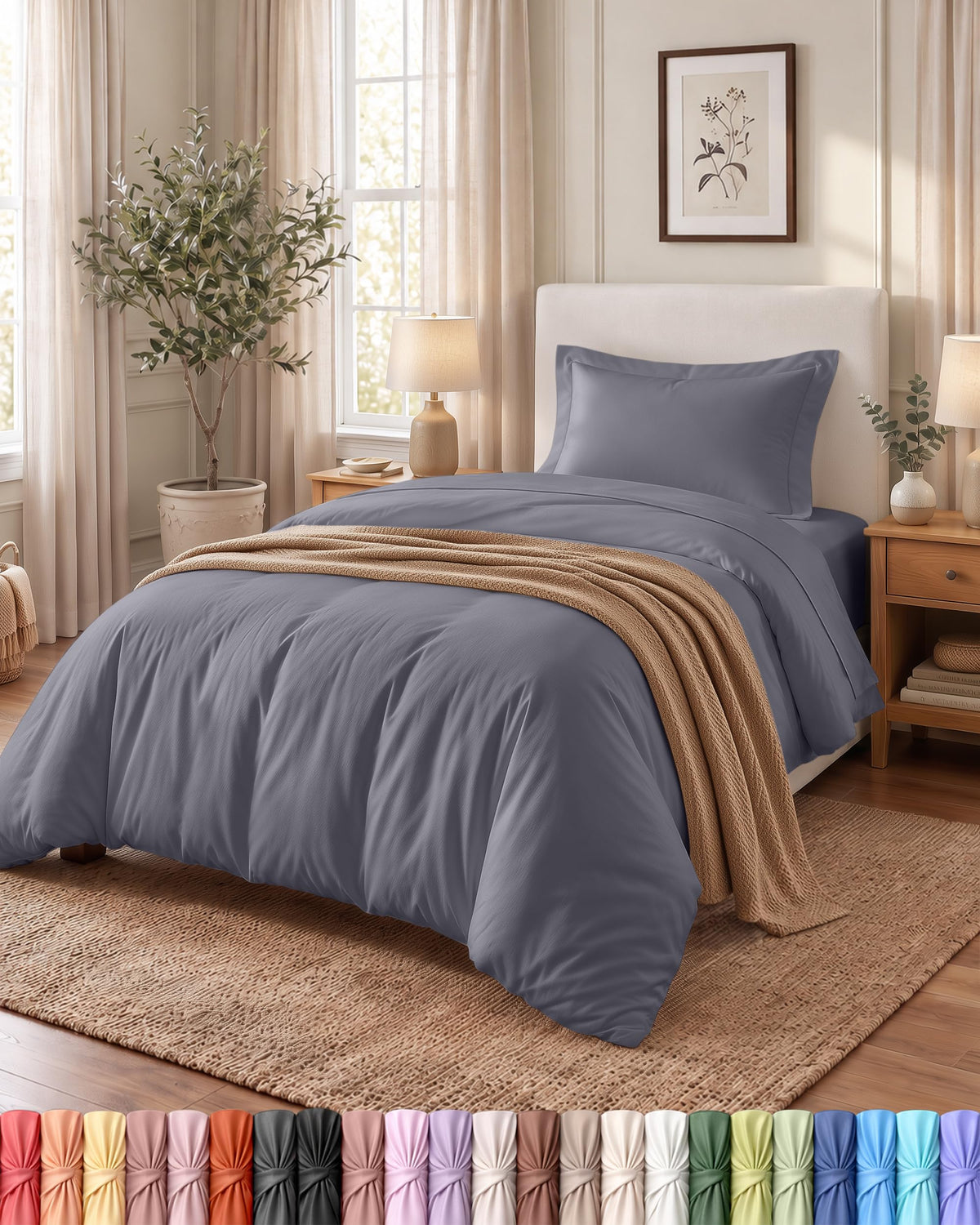 Duvet Cover Queen, 3 Piece Cotton Like Polyester with Zipper Closure, Black