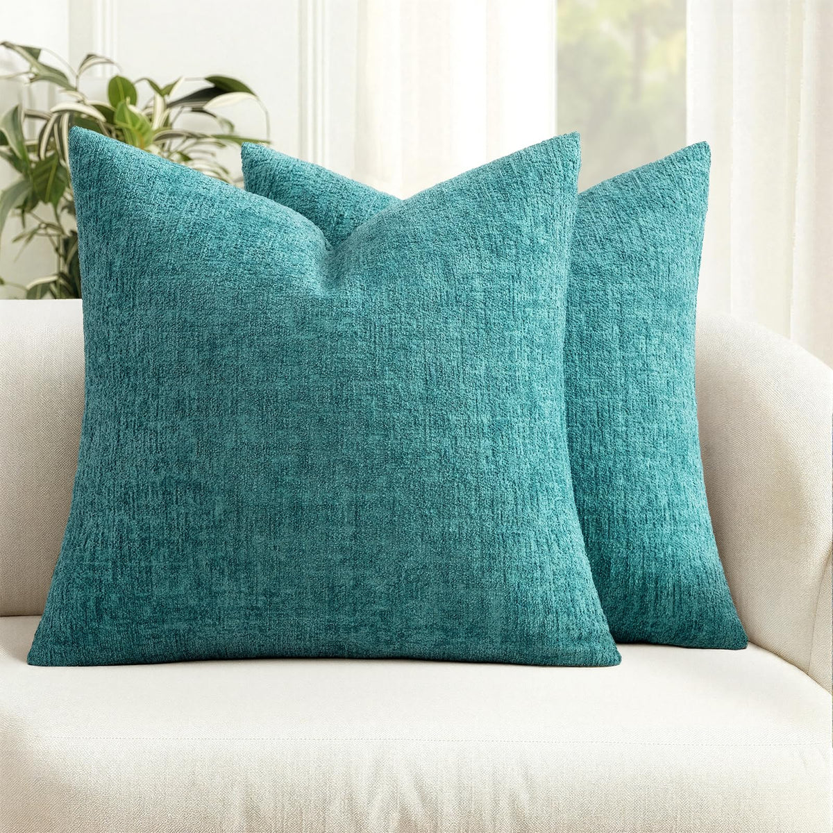 MIULEE Couch Pillow Covers Textured Chenille Home Decor 18x18 Navy Blue
