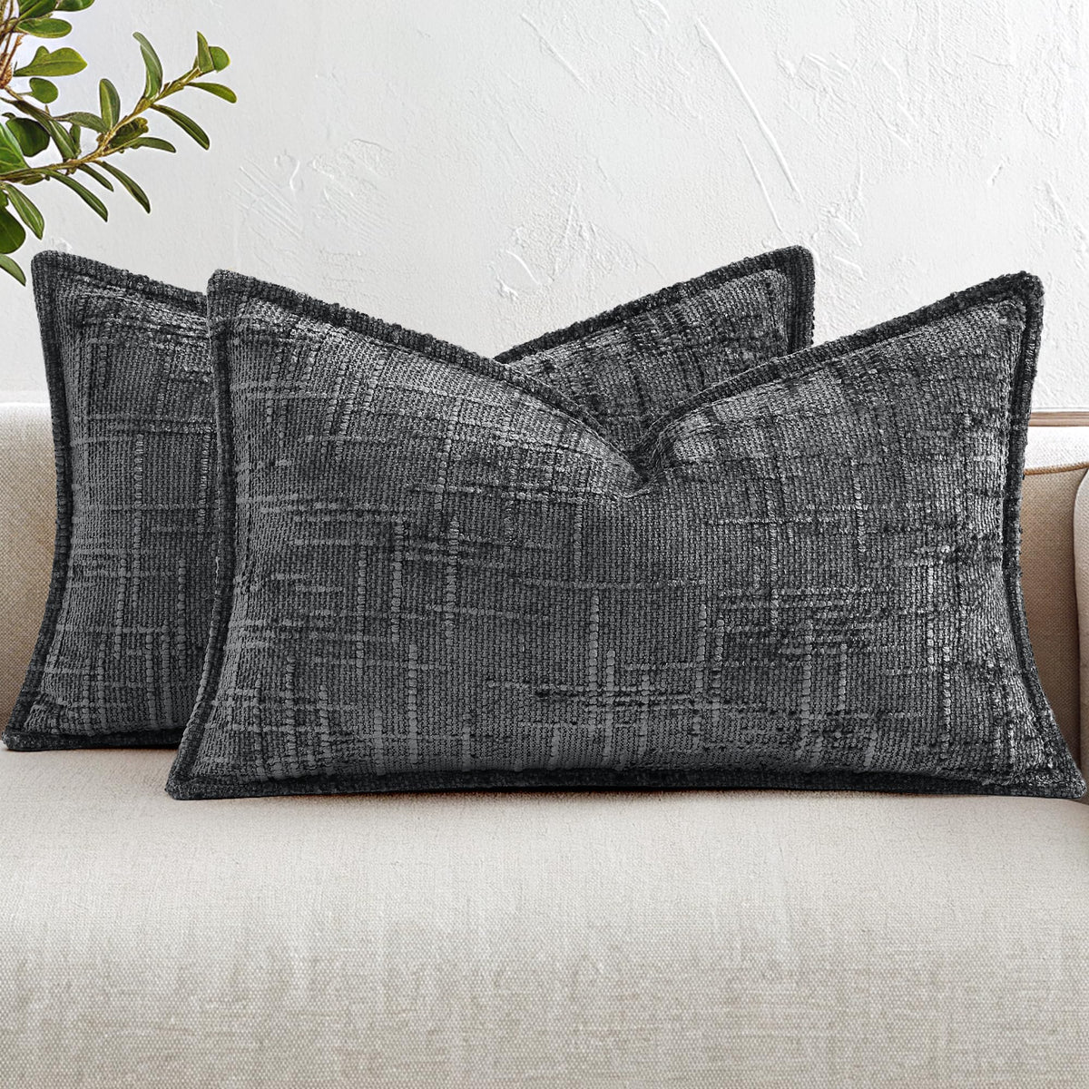 decorUhome Chenille Decorative Throw Pillow Covers 18x18 Set of 2, Navy