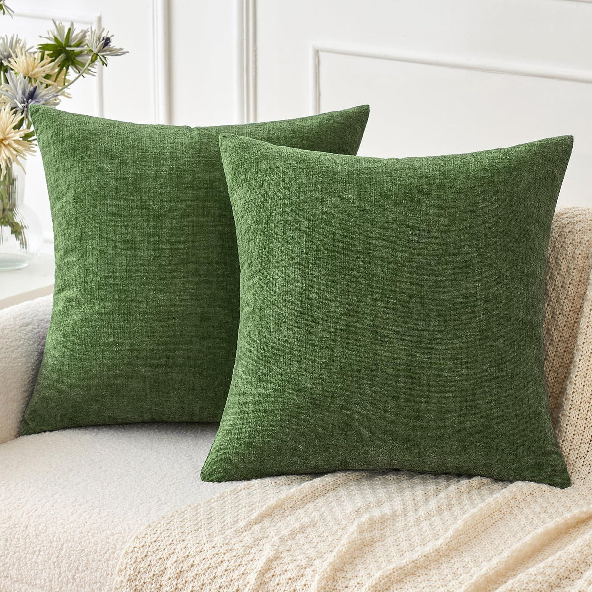 MIULEE Soft Chenille Throw Pillow Covers Teal 18x18 Inch Pack of 2