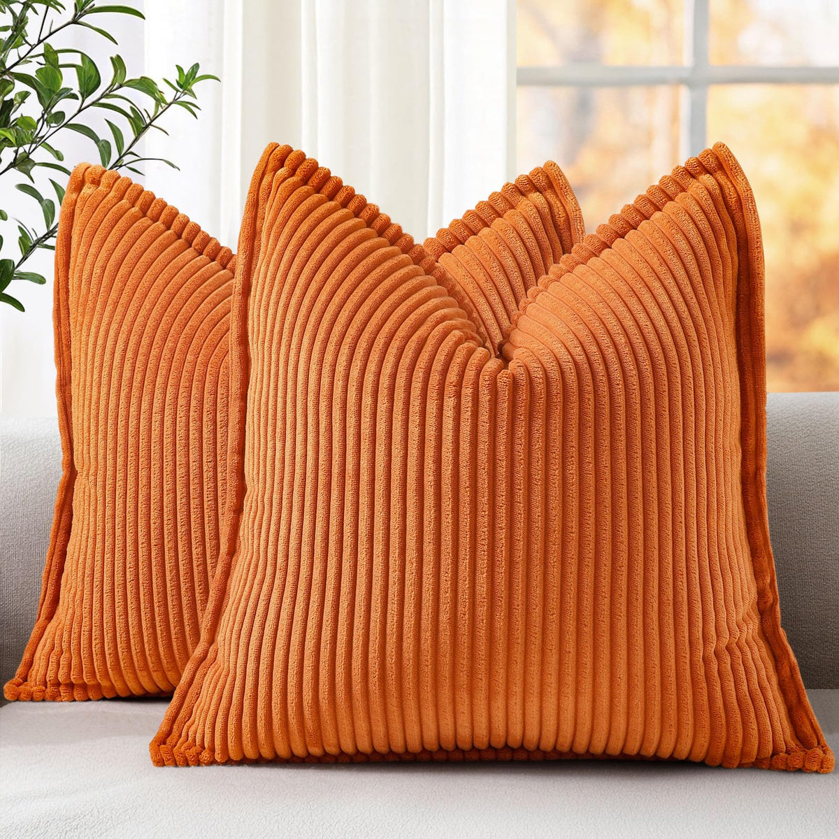 decorUhome Fall Corduroy Olive Green Throw Pillow Covers 18x18 Set of 2