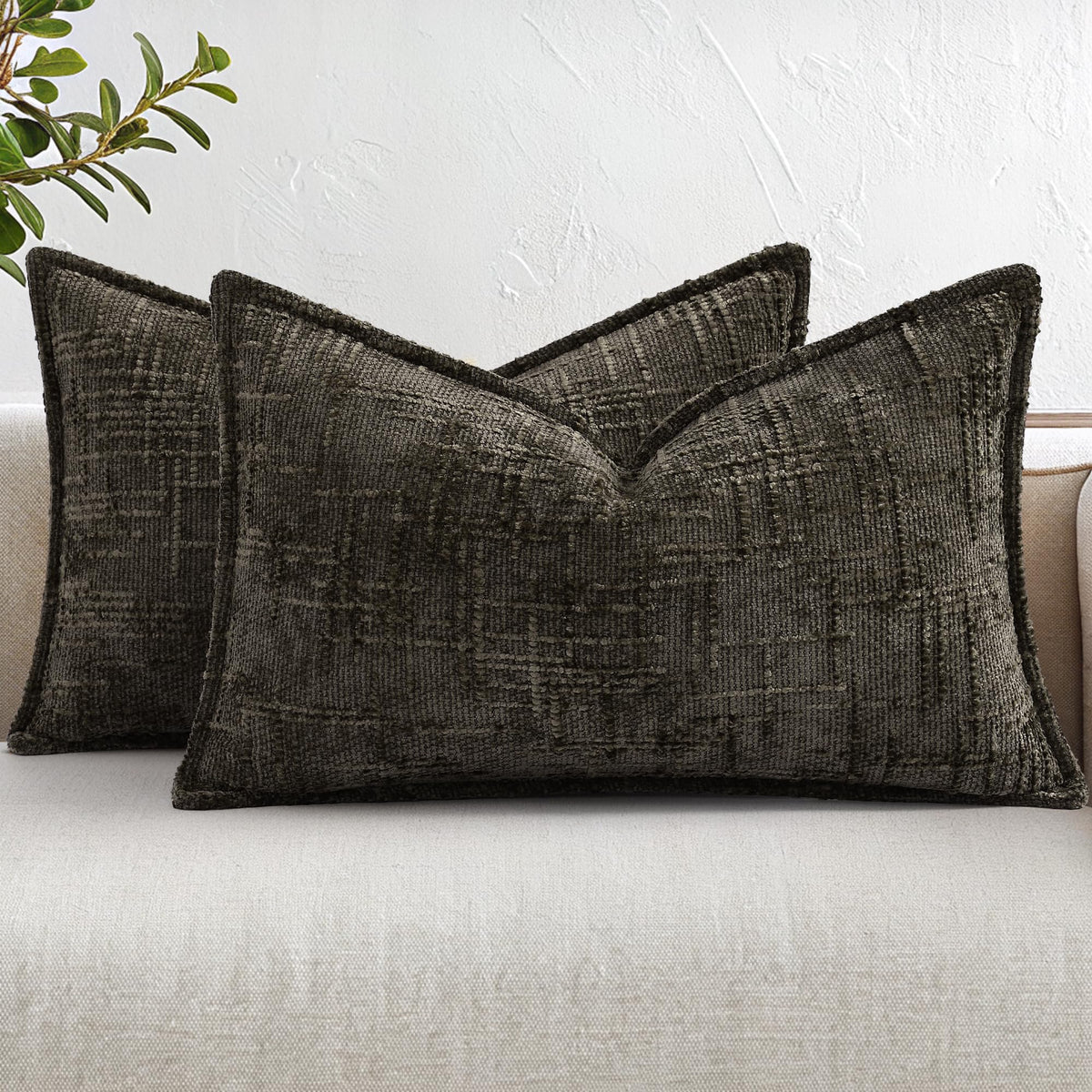 decorUhome Chenille Decorative Throw Pillow Covers 18x18 Set of 2, Navy