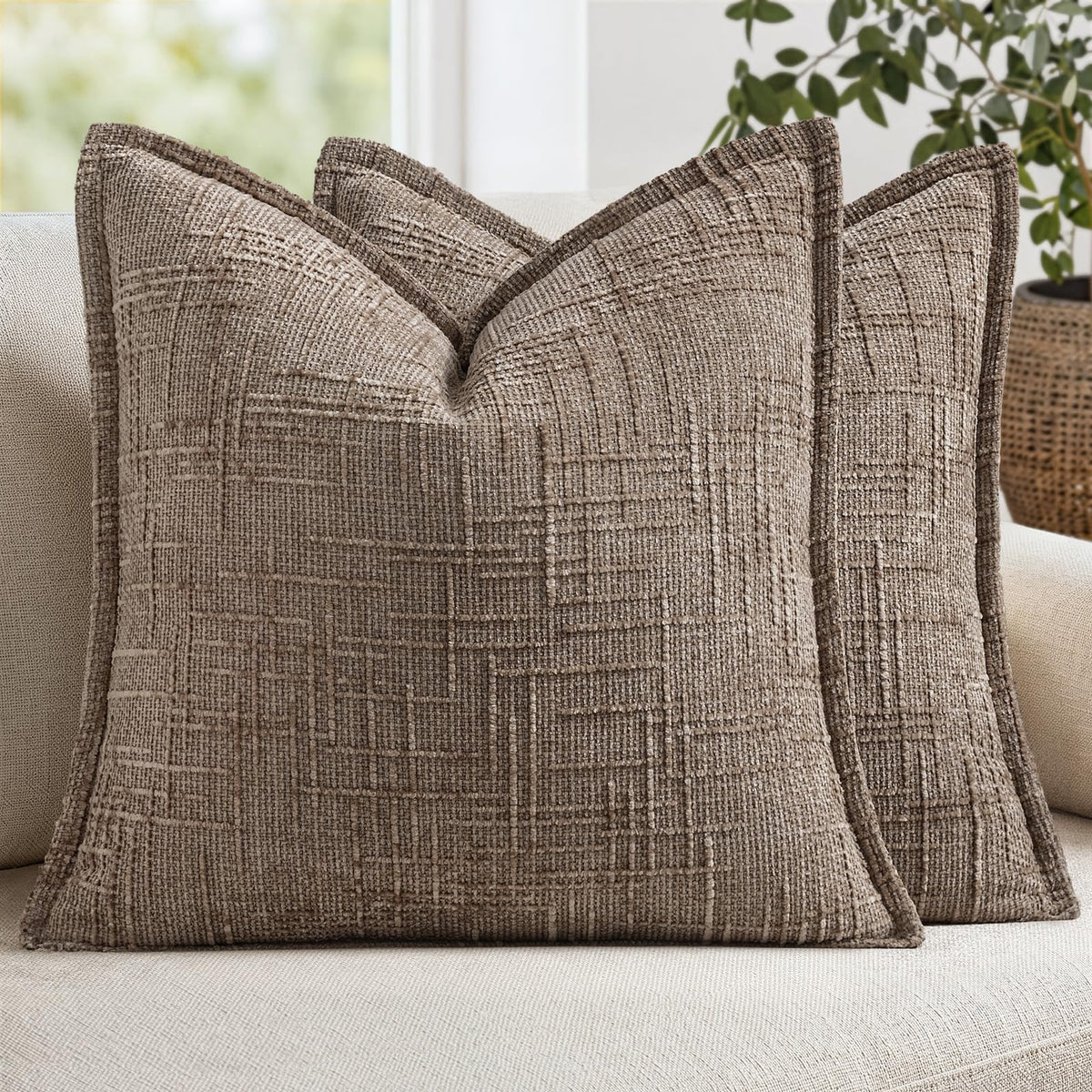 MIULEE Slubby Textured Decorative Throw Pillow Covers Dark Green 18x18