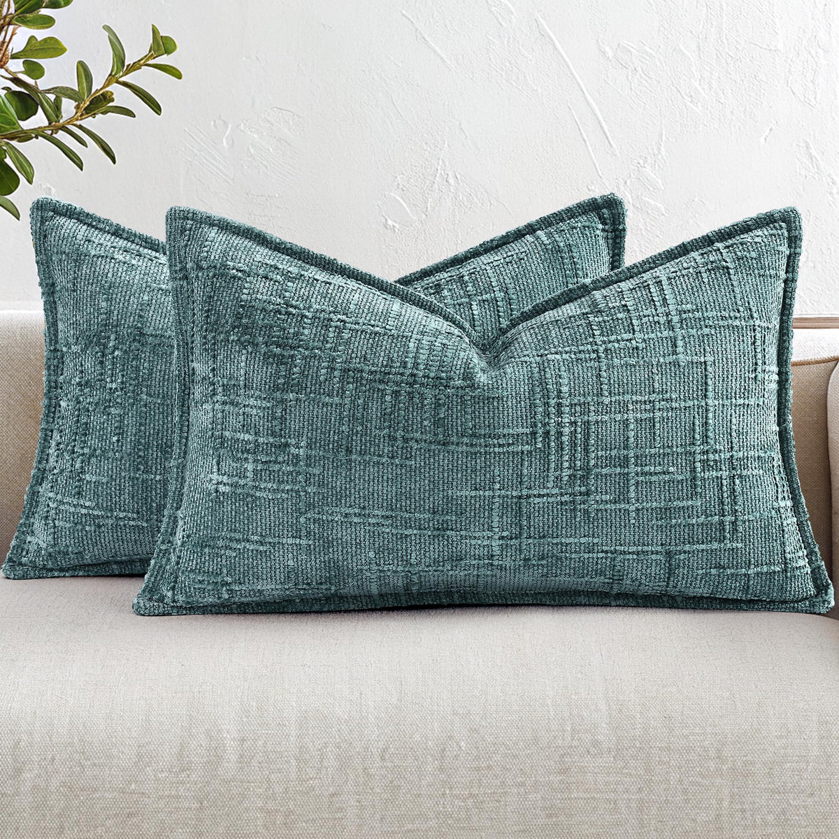 decorUhome Chenille Decorative Throw Pillow Covers 18x18 Set of 2, Navy
