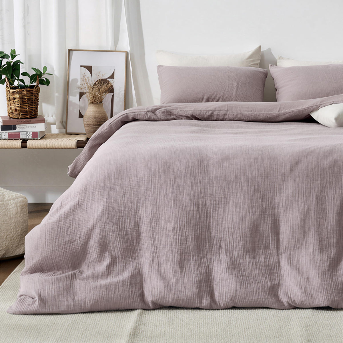Cream Duvet Cover Queen Size 100% Sandwashed Cotton