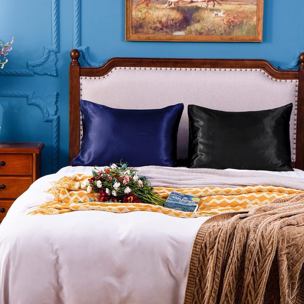 NTBAY Standard Satin Pillowcases, Set of 2, Black