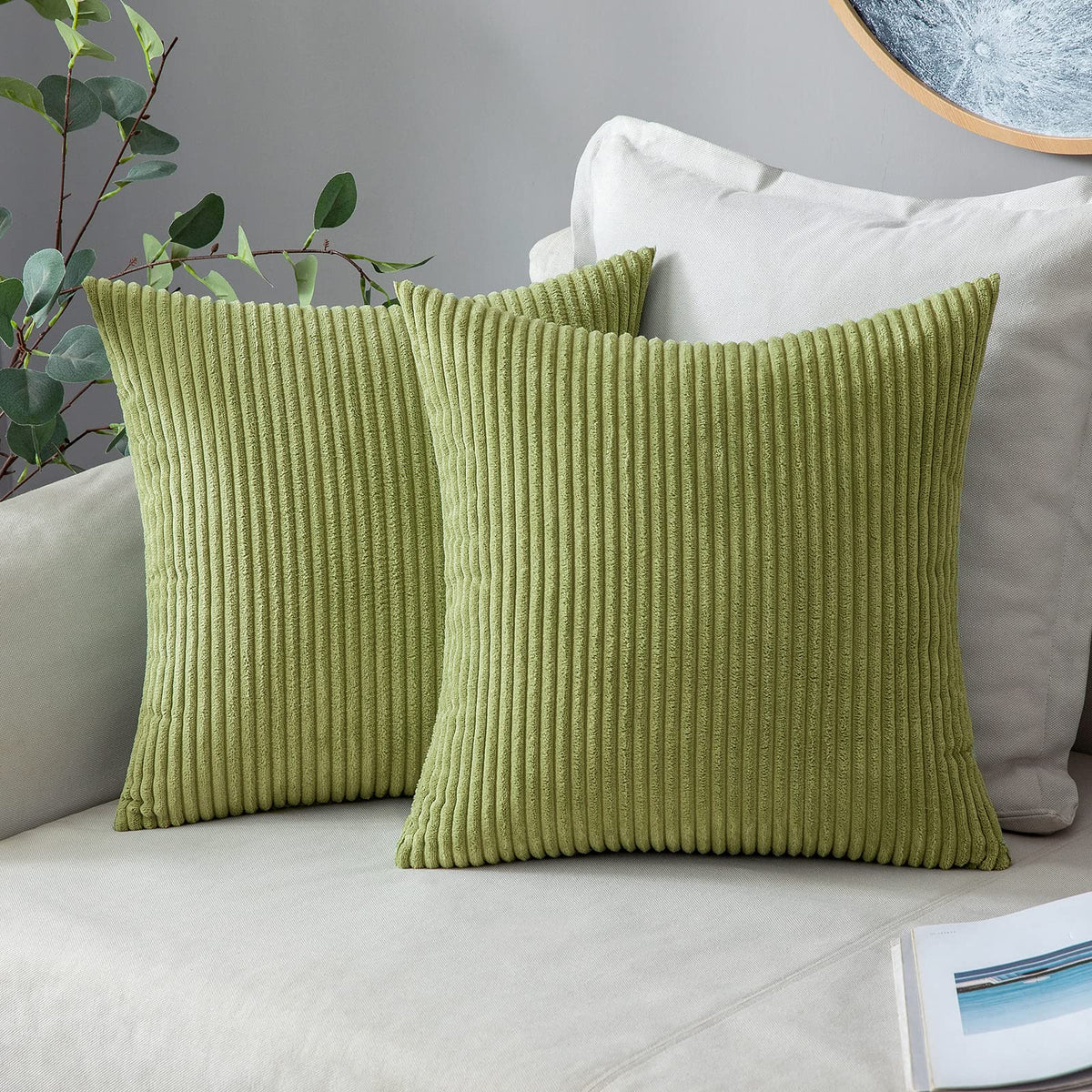 MIULEE Decorative Corduroy Throw Pillow Covers Set of 2 18x18 Dusty Blue