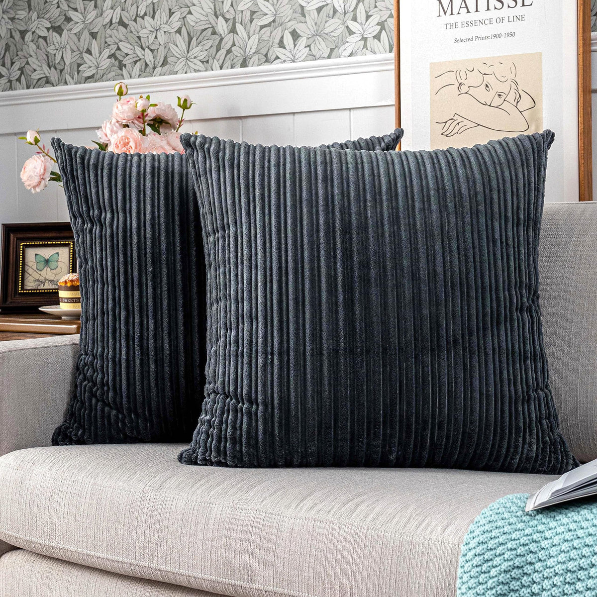 UGASA Velvet 12x20 Inch Lumbar Soft Throw Pillow Cover Boho Farmhouse Decorative Corduroy Striped Both Sides Solid Rectangular Cushion Case for Couch Bedroom Sofa Home, 1 Piece, Beige