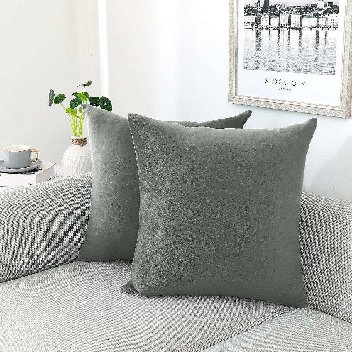 NiNi ALL Black Velvet Throw Pillow Covers 18x18 Pack of 2 Decorative Couch