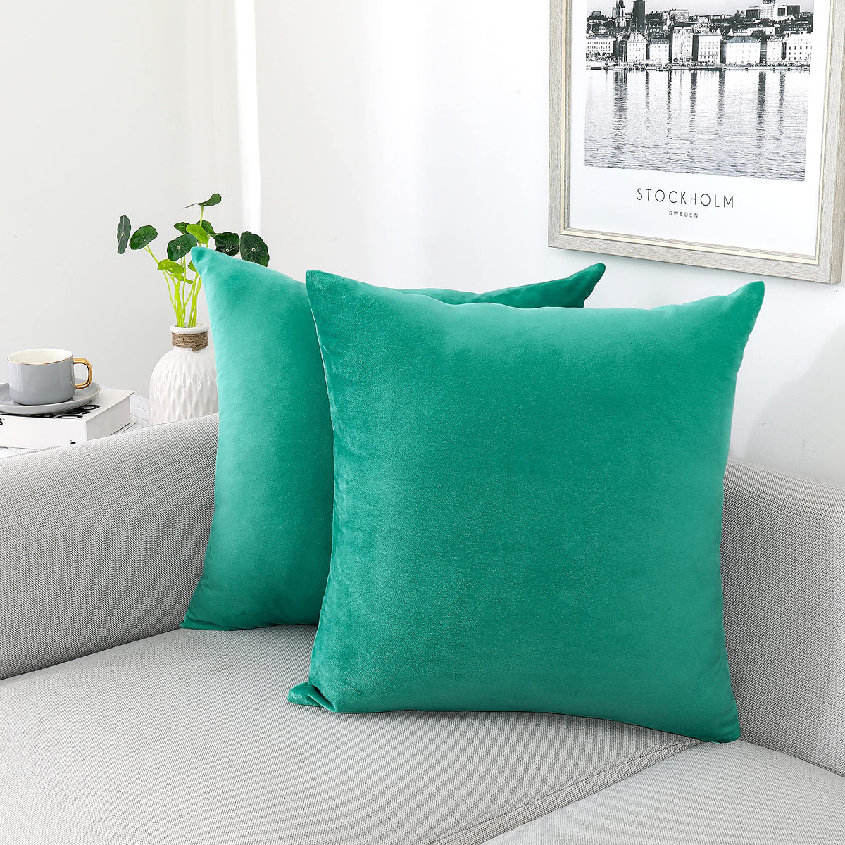 NiNi ALL Black Velvet Throw Pillow Covers 18x18 Pack of 2 Decorative Couch