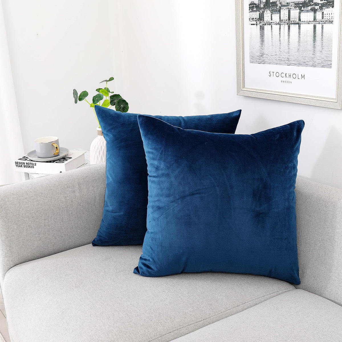 NiNi ALL Black Velvet Throw Pillow Covers 18x18 Pack of 2 Decorative Couch