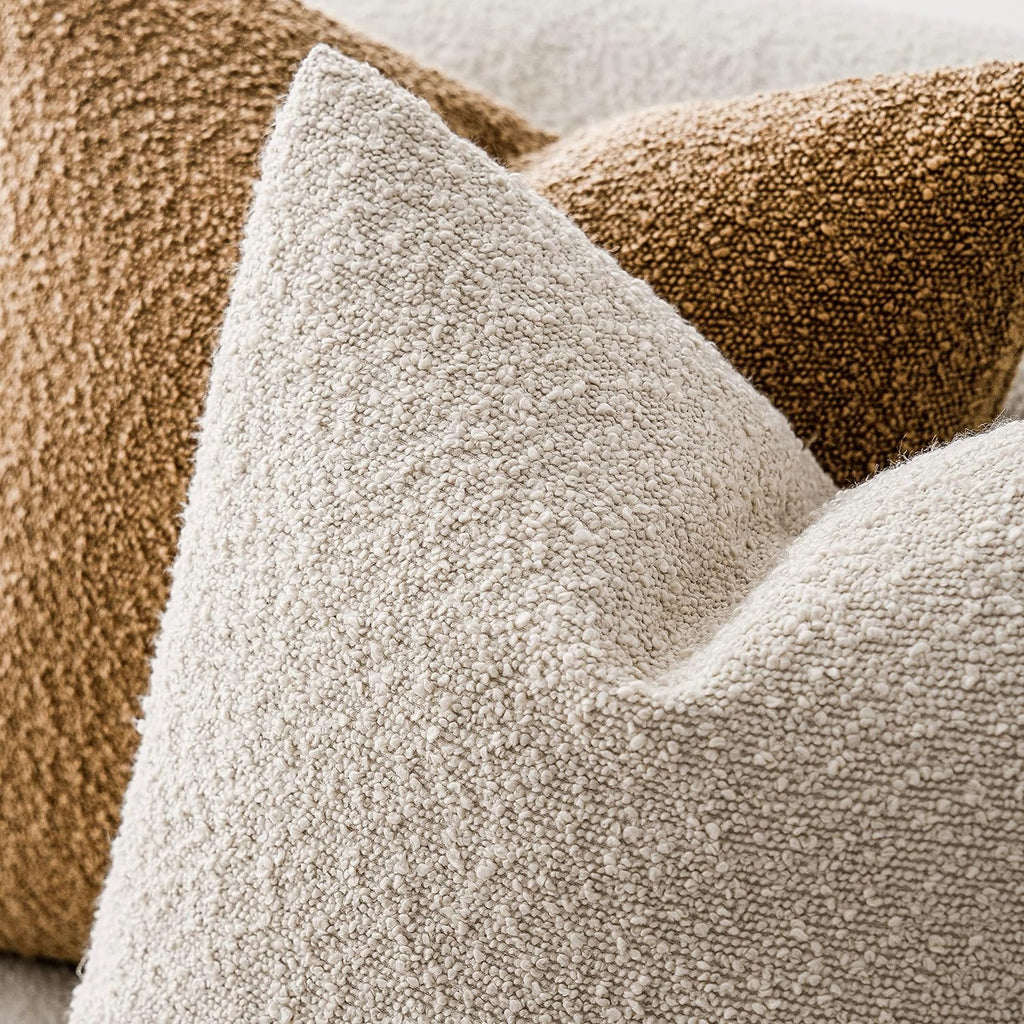 Foindtower Decorative Textured Boucle Throw Pillow Covers 18x18 Inch,Ivory