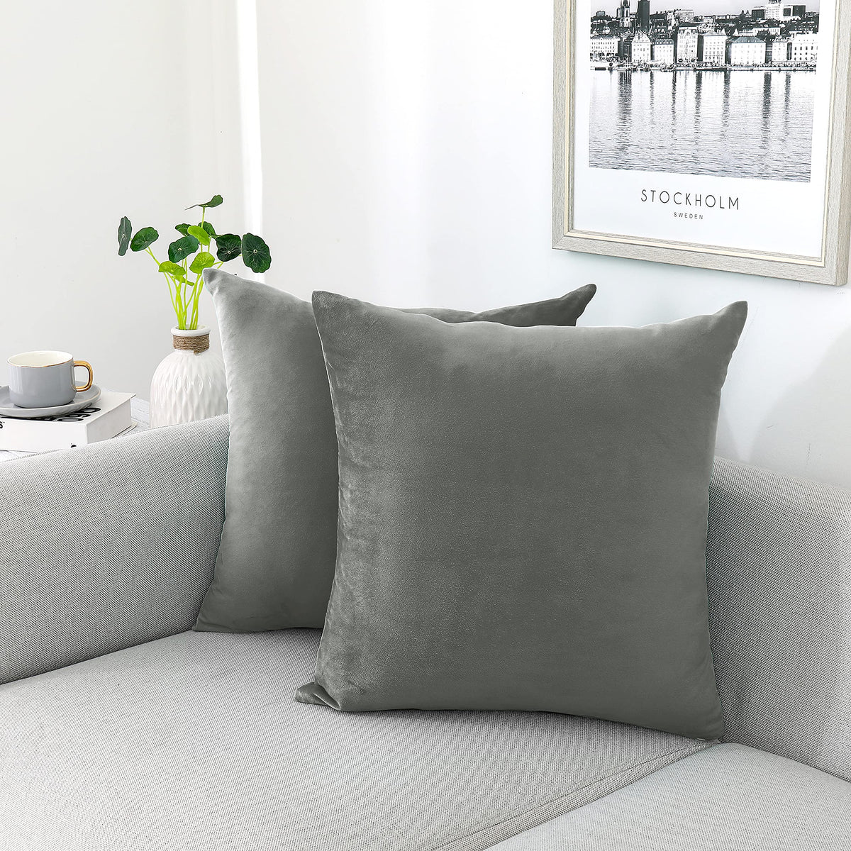 NiNi ALL Black Velvet Throw Pillow Covers 18x18 Pack of 2 Decorative Couch