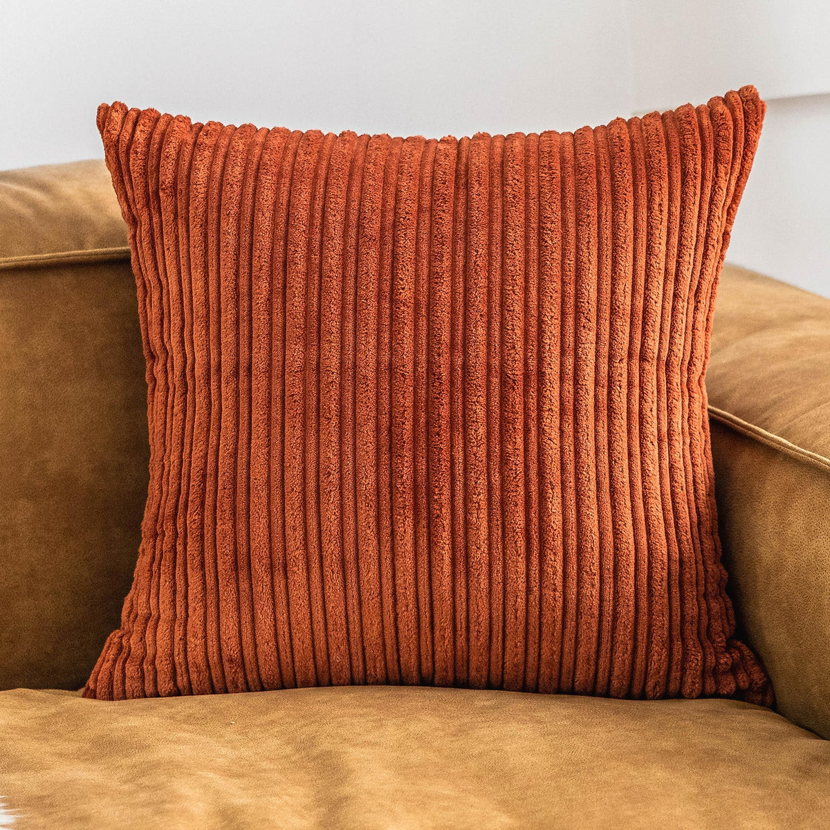 UGASA Velvet 12x20 Inch Lumbar Soft Throw Pillow Cover Boho Farmhouse Decorative Corduroy Striped Both Sides Solid Rectangular Cushion Case for Couch Bedroom Sofa Home, 1 Piece, Beige