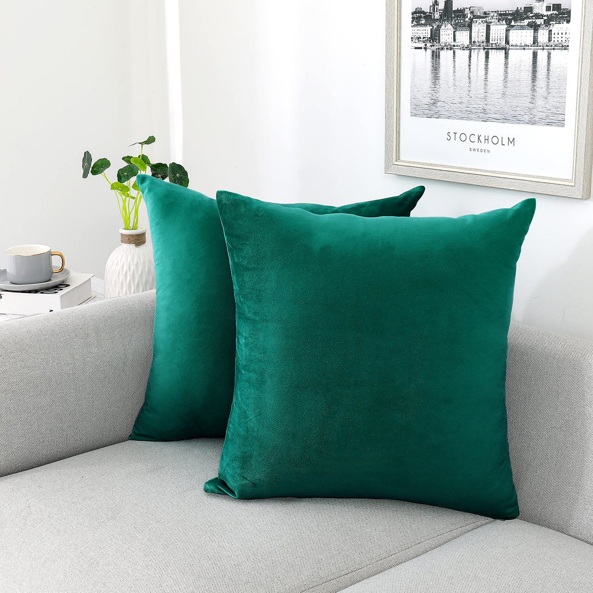 NiNi ALL Black Velvet Throw Pillow Covers 18x18 Pack of 2 Decorative Couch