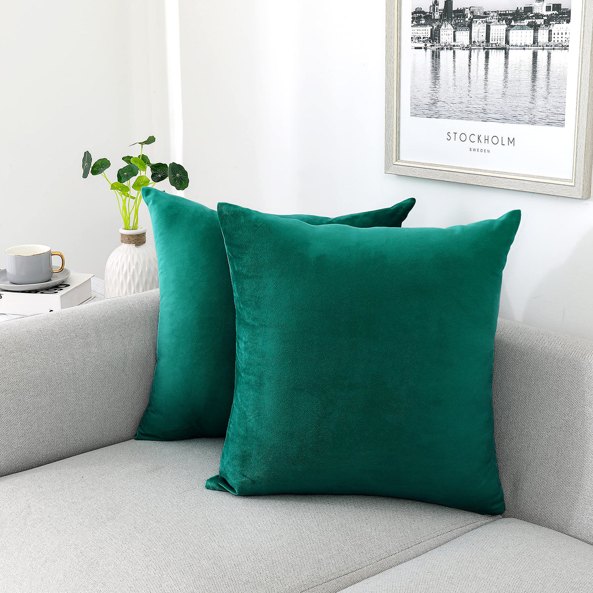 NiNi ALL Black Velvet Throw Pillow Covers 18x18 Pack of 2 Decorative Couch