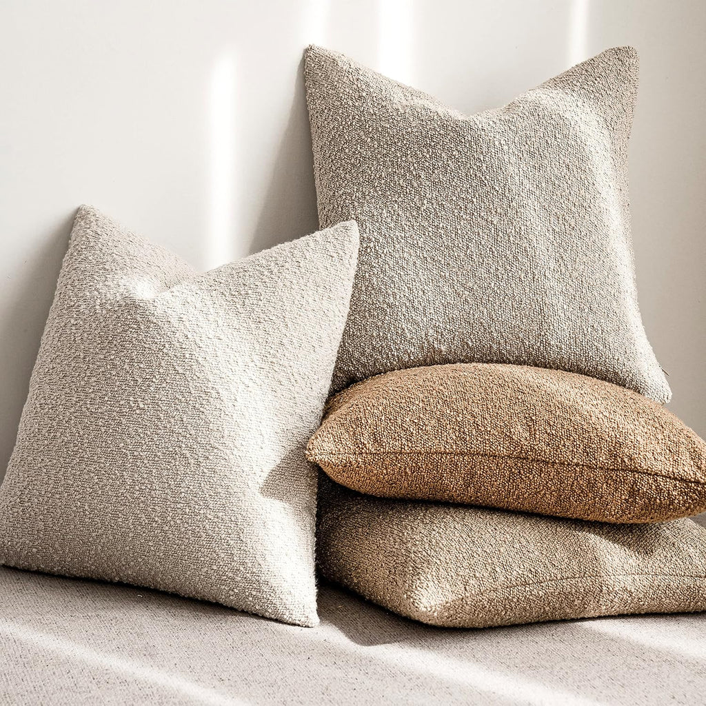 Foindtower Decorative Textured Boucle Throw Pillow Covers 18x18 Inch,Ivory